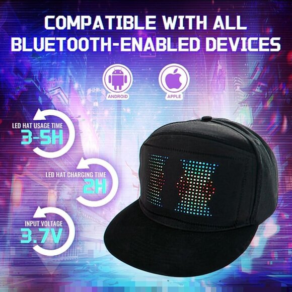 Women\'s Black Led Display Up Baseball Cap With Bluetooth Personalized Messages main image 4
